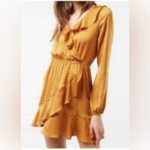 Express Ruffle Faux Wrap Mini Dress Yellow Gold XS Forrest Fairy Fall 90s